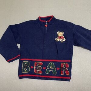 Vintage Girls Sweater Small 7/8 Bear 1/4 Zip With Heart Toggle School Pullover